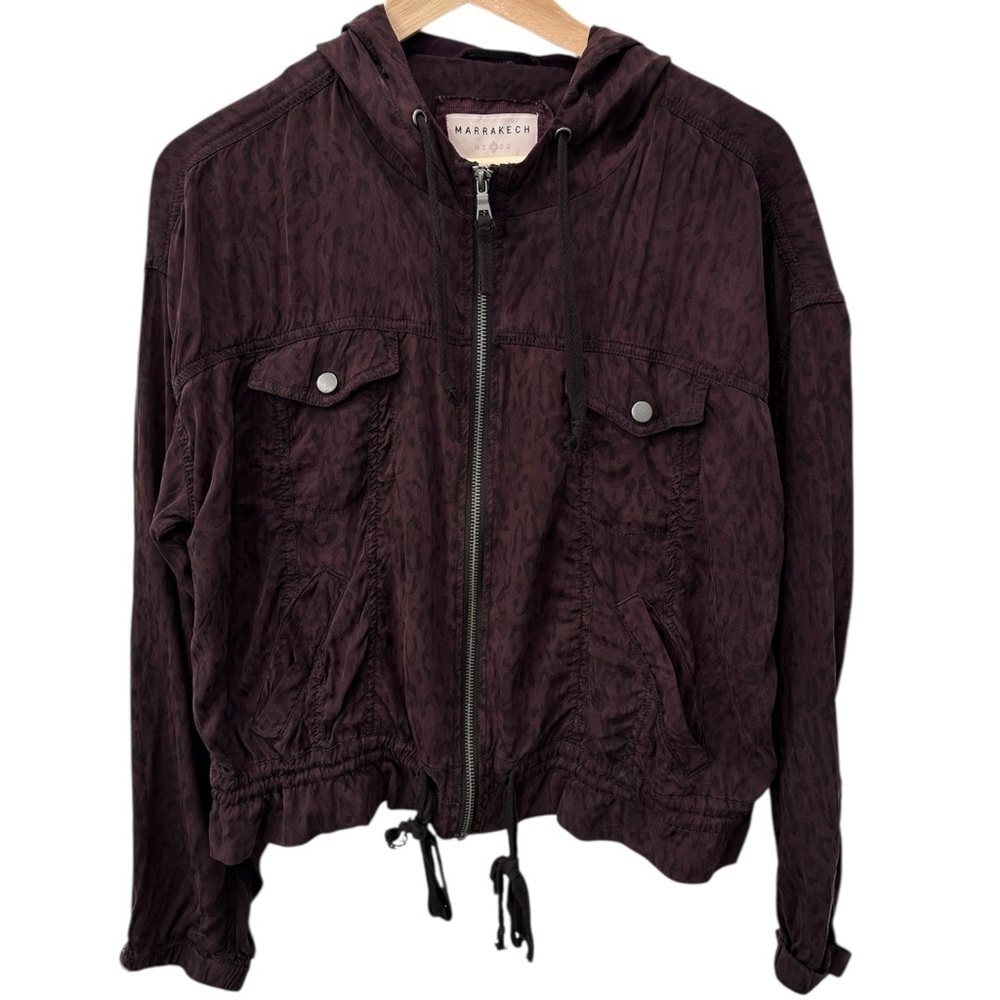 Marrakech Anthropologie Cupro Animal Print Hooded Jacket Size Medium